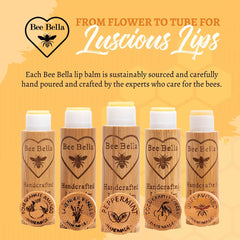 Bee Bella Lip Balm Peppermint application close-up shows smooth layer and cooling relief.