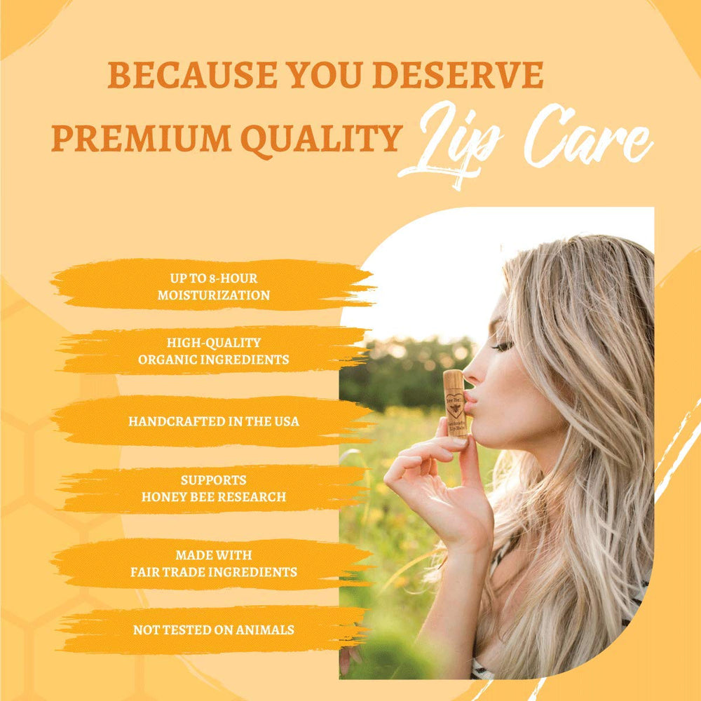 Bee Bella Lip Balm Peppermint ingredients shot highlights natural beeswax and vitamin E benefits.