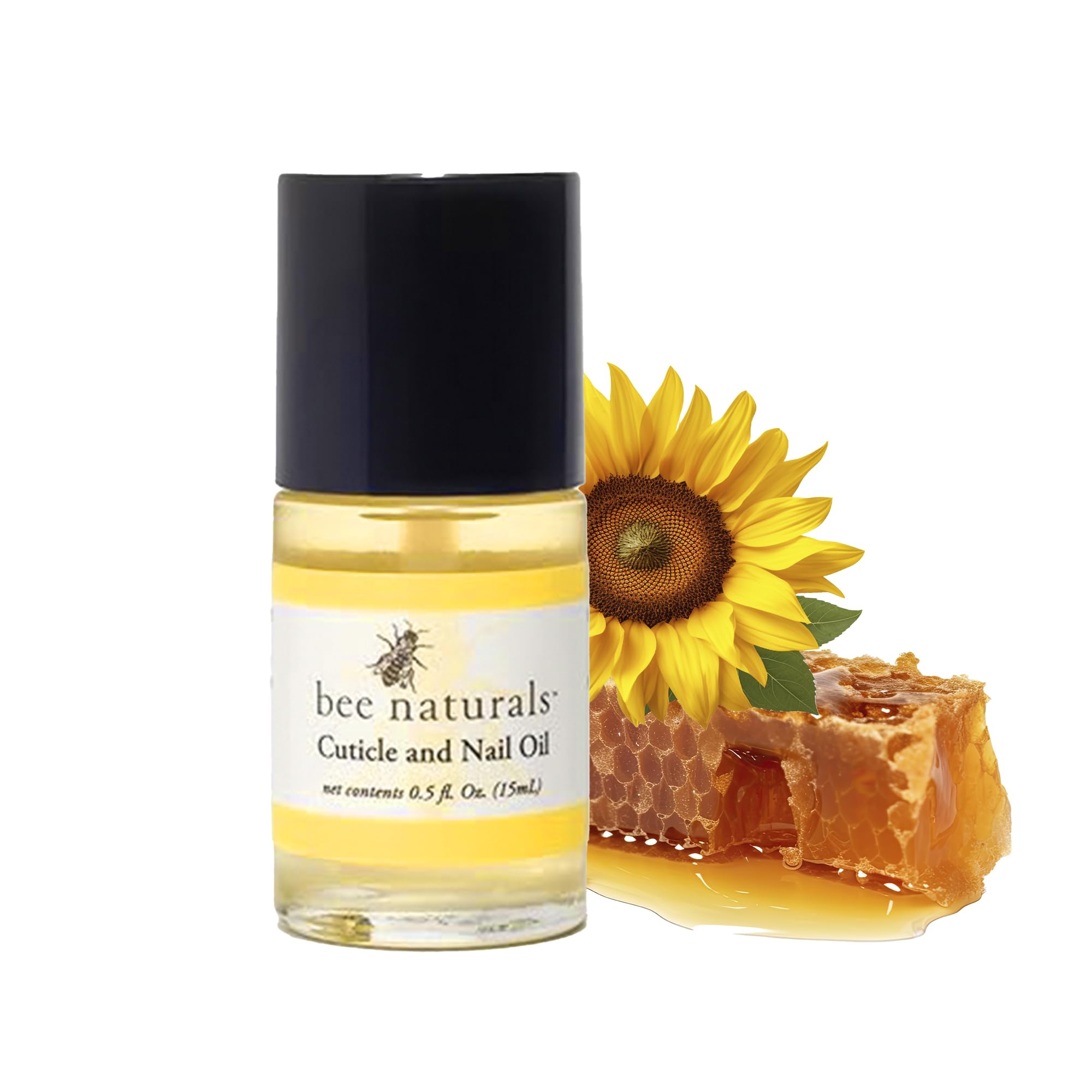 Bee Naturals Nail & Cuticle Oil bottle closeup demonstrating deep moisture for nails