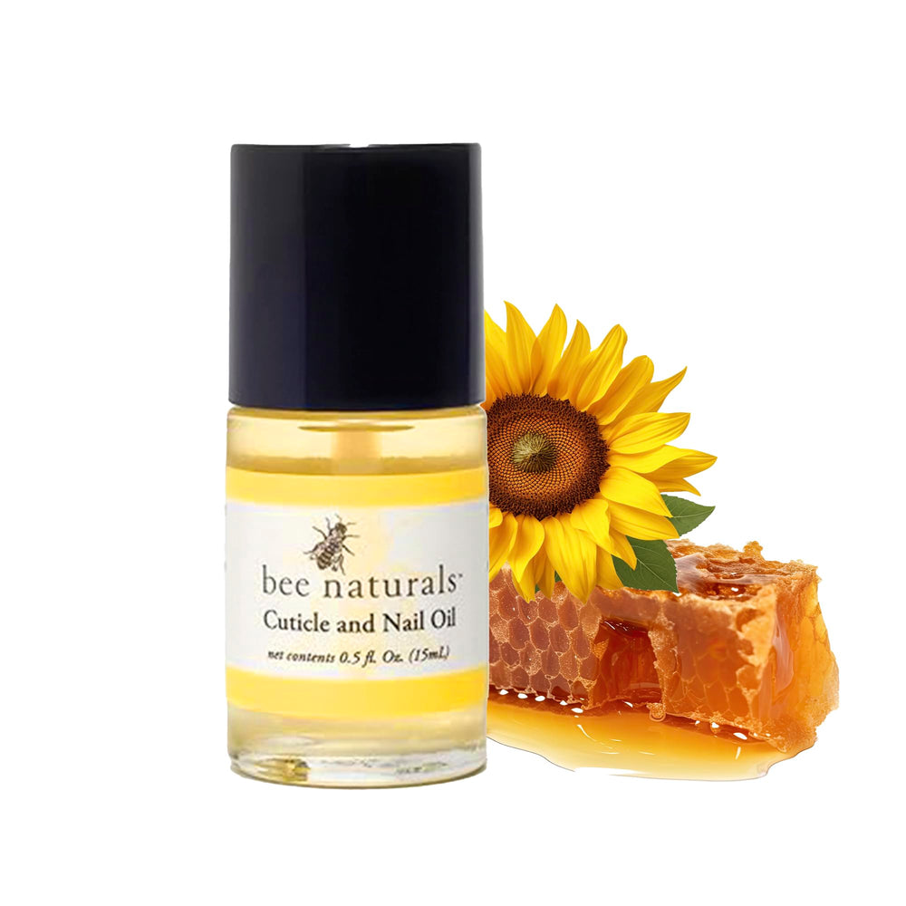 Bee Naturals Nail & Cuticle Oil bottle closeup demonstrating deep moisture for nails