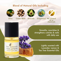 Bee Naturals Nail & Cuticle Oil ingredients avocado and castor for deep moisture.