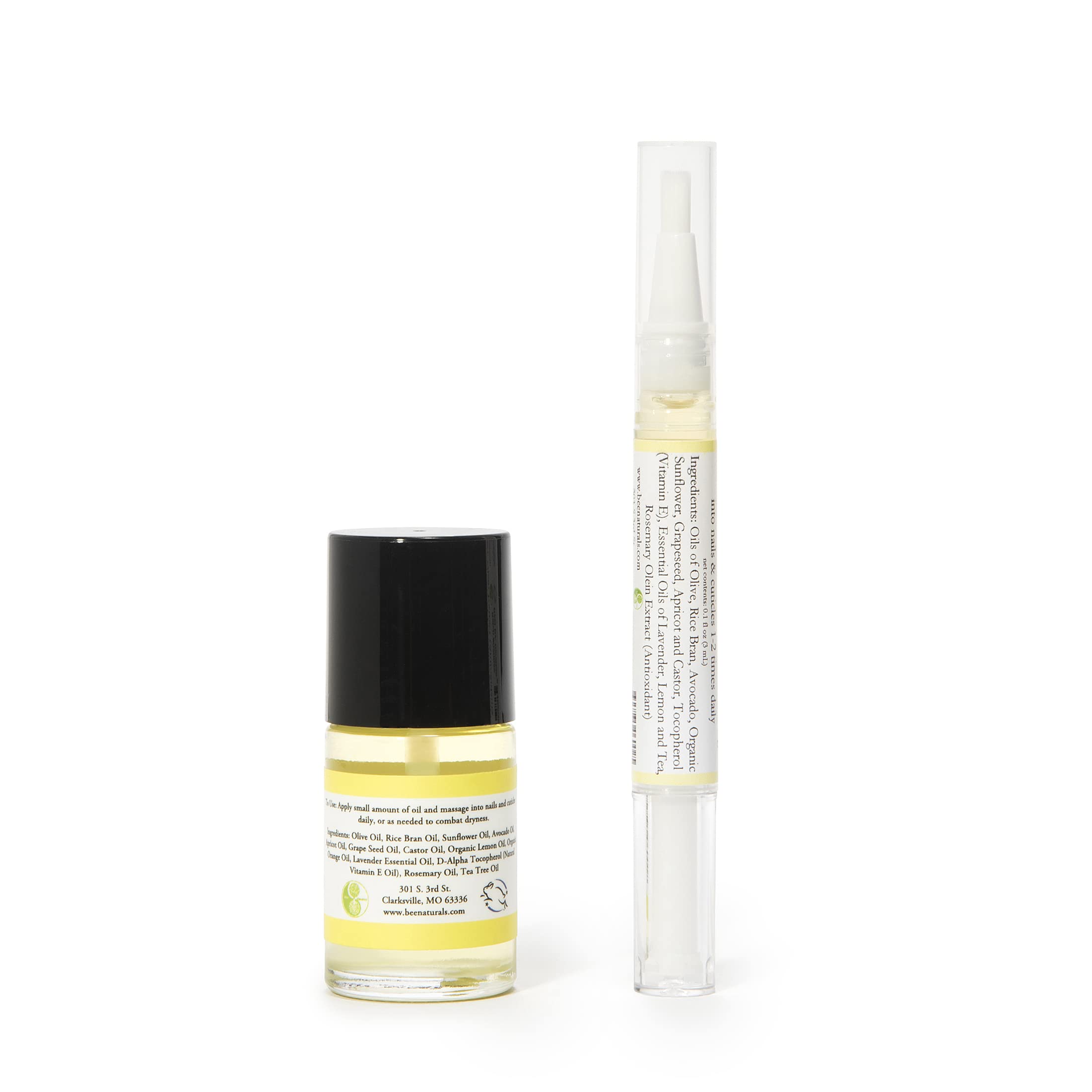 Bee Naturals Quick Fix Cuticle Oil Pen packaging highlights compact travel size.