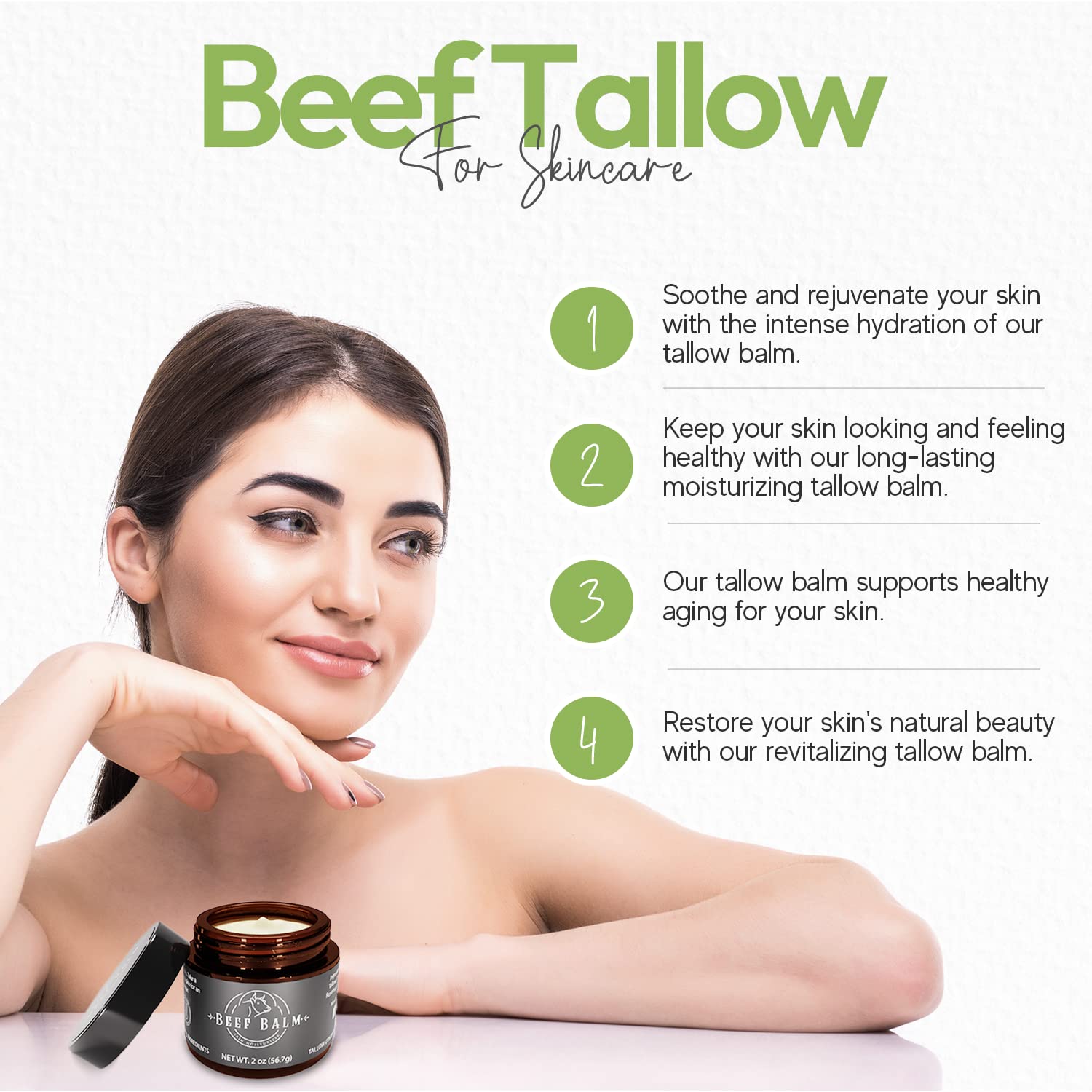 Beef Balm rustic jar packaging conveys a traditional skincare approach.