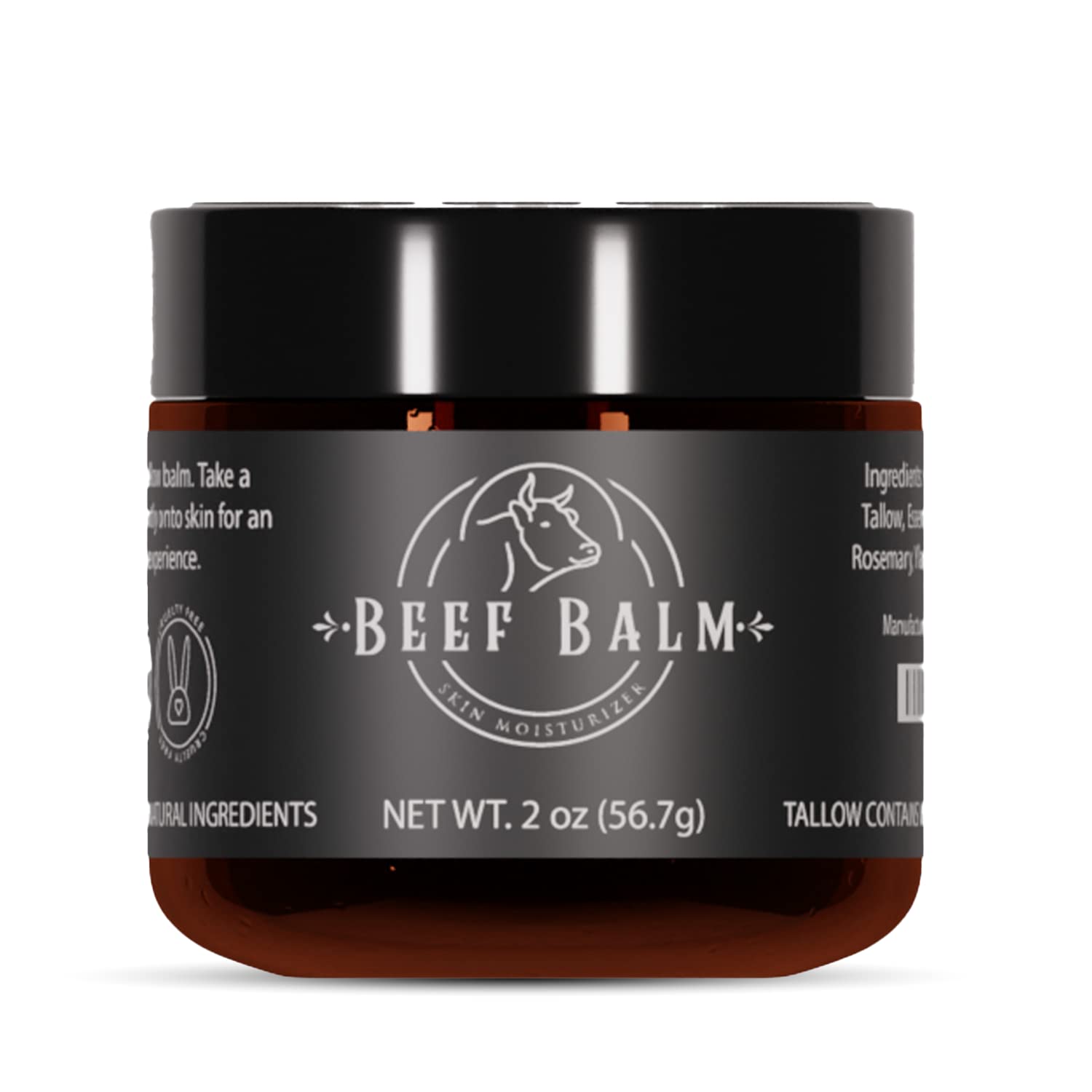 Beef Balm vanilla tallow balm jar shows natural ingredients for skin nourishment.