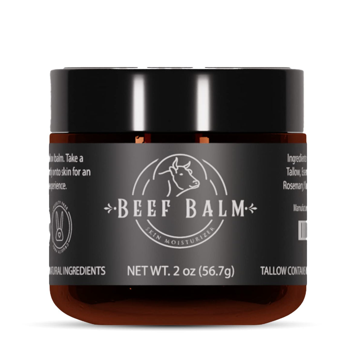 Beef Balm vanilla tallow balm jar shows natural ingredients for skin nourishment.