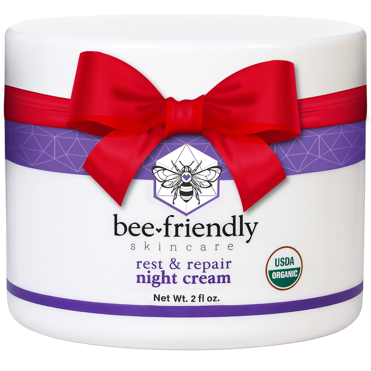BeeFriendly night cream jar demonstrates rich hydration for overnight renewal.