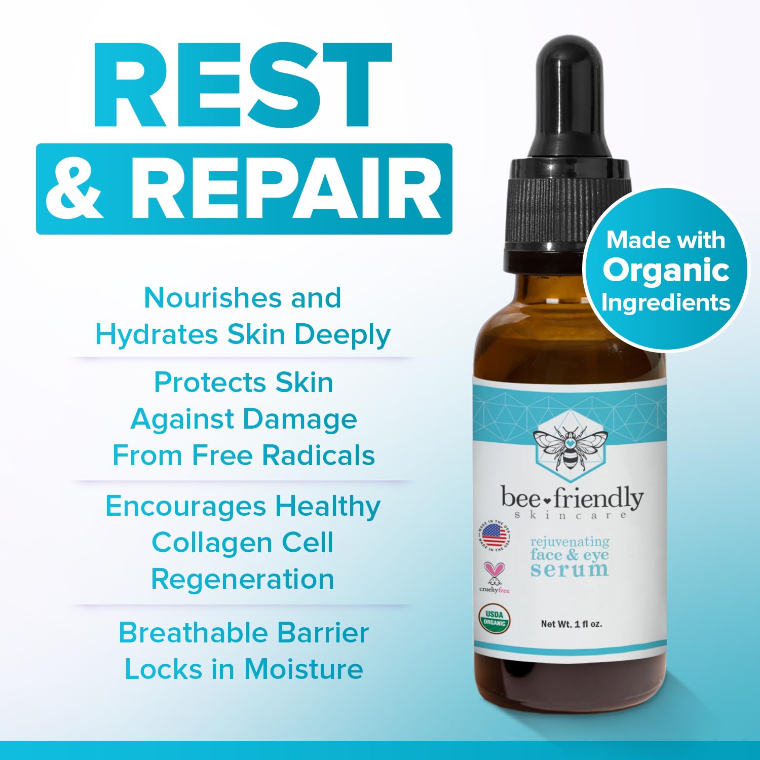 BeeFriendly product label highlights USDA organic and all-natural ingredients.