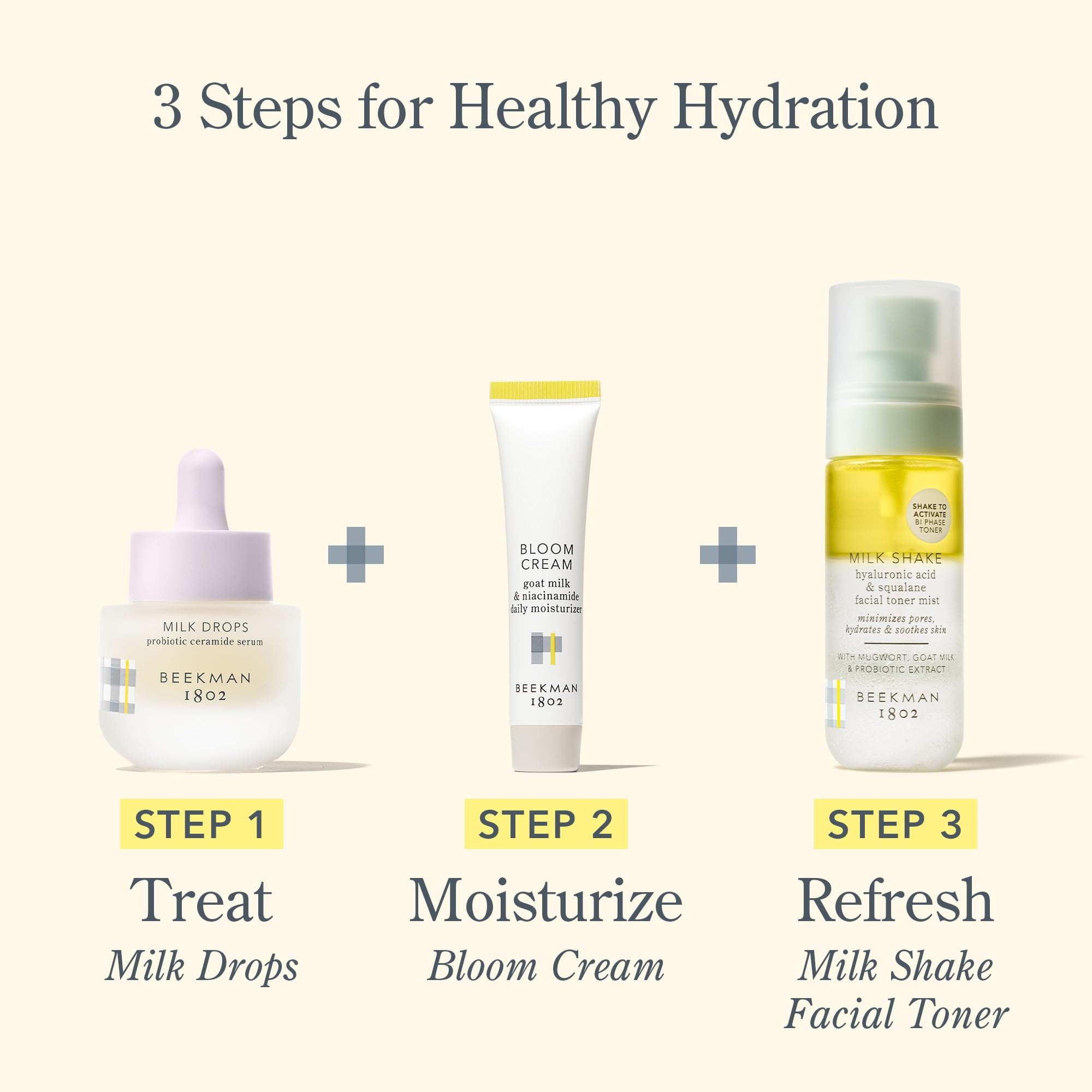 Beekman 1802 Bloom Cream on bathroom counter suggesting a simple skincare routine.