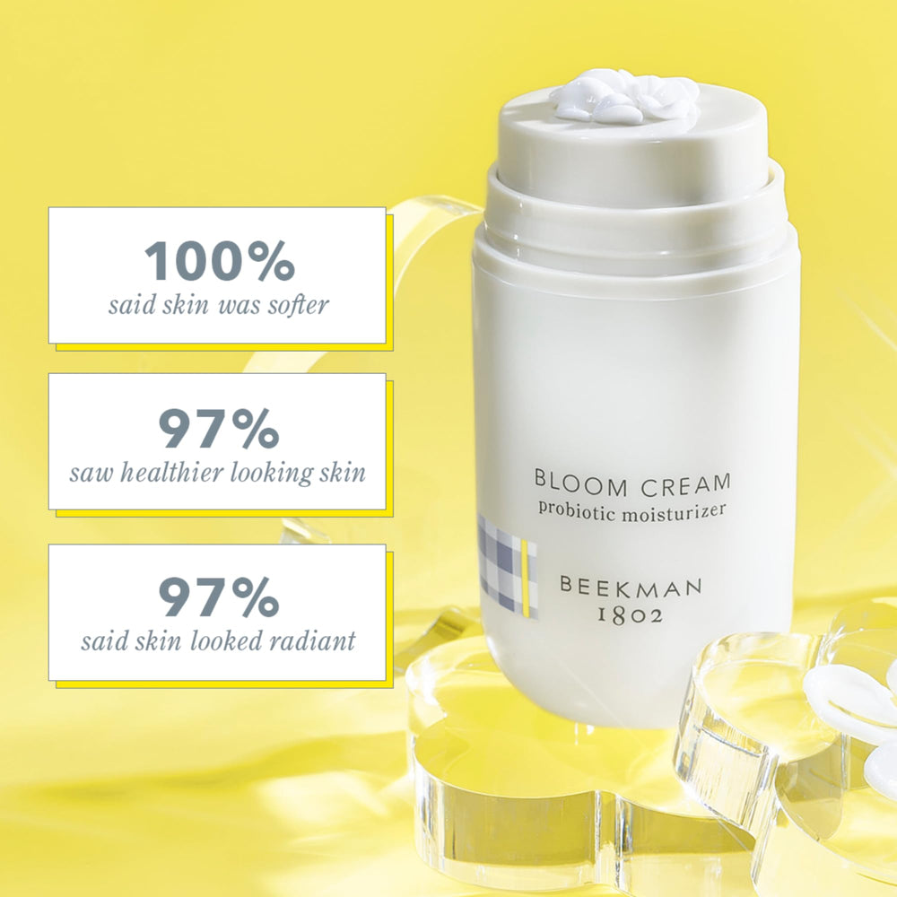 Beekman 1802 Bloom Cream texture close-up reveals smooth, creamy consistency for daily use