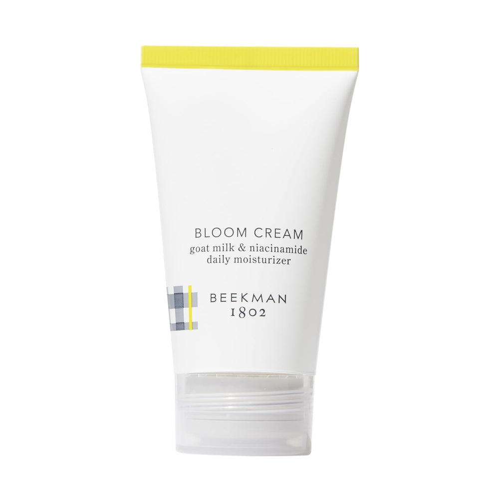 Beekman 1802 Bloom Cream tube closeup showing lightweight hydration.