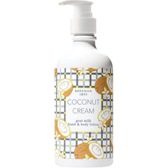 Beekman 1802 Coconut Cream Goat Milk Lotion bottle delivering long lasting hydration.
