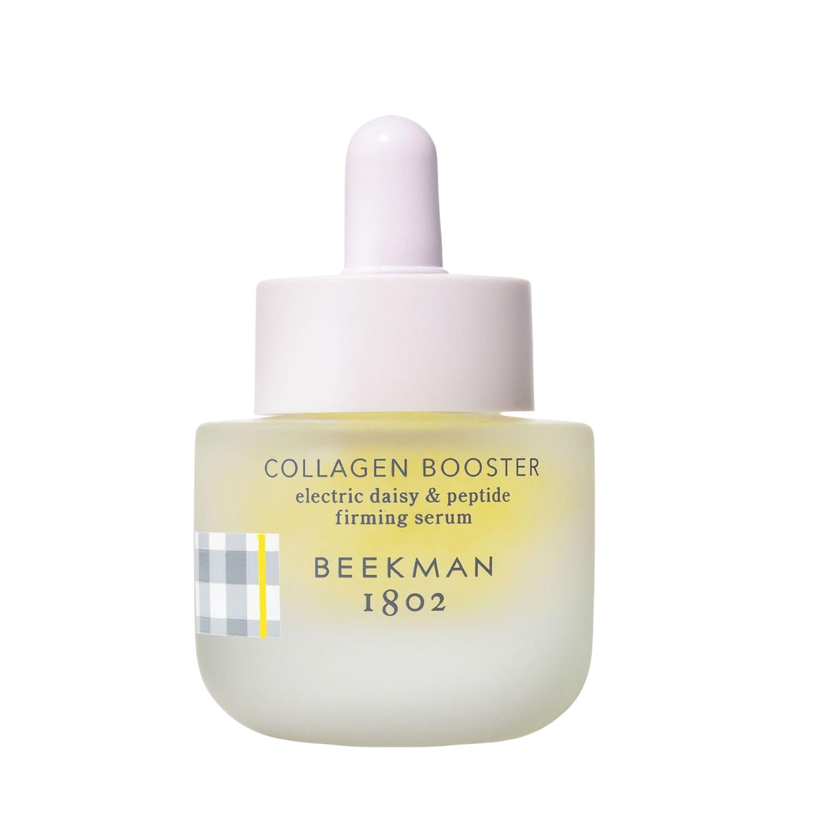 Beekman 1802 electric daisy serum bottle highlights a firming, collagen-boosting skincare option