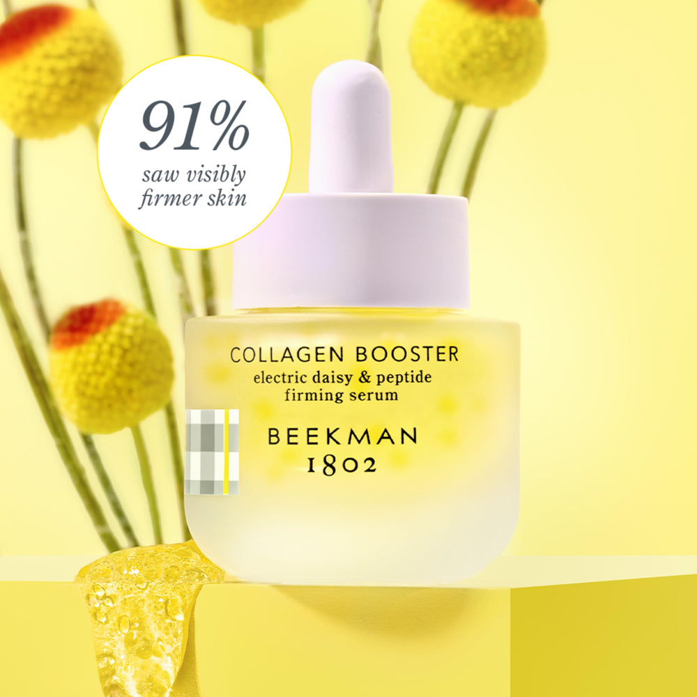 Beekman 1802 electric daisy serum drops shown for quick morning application