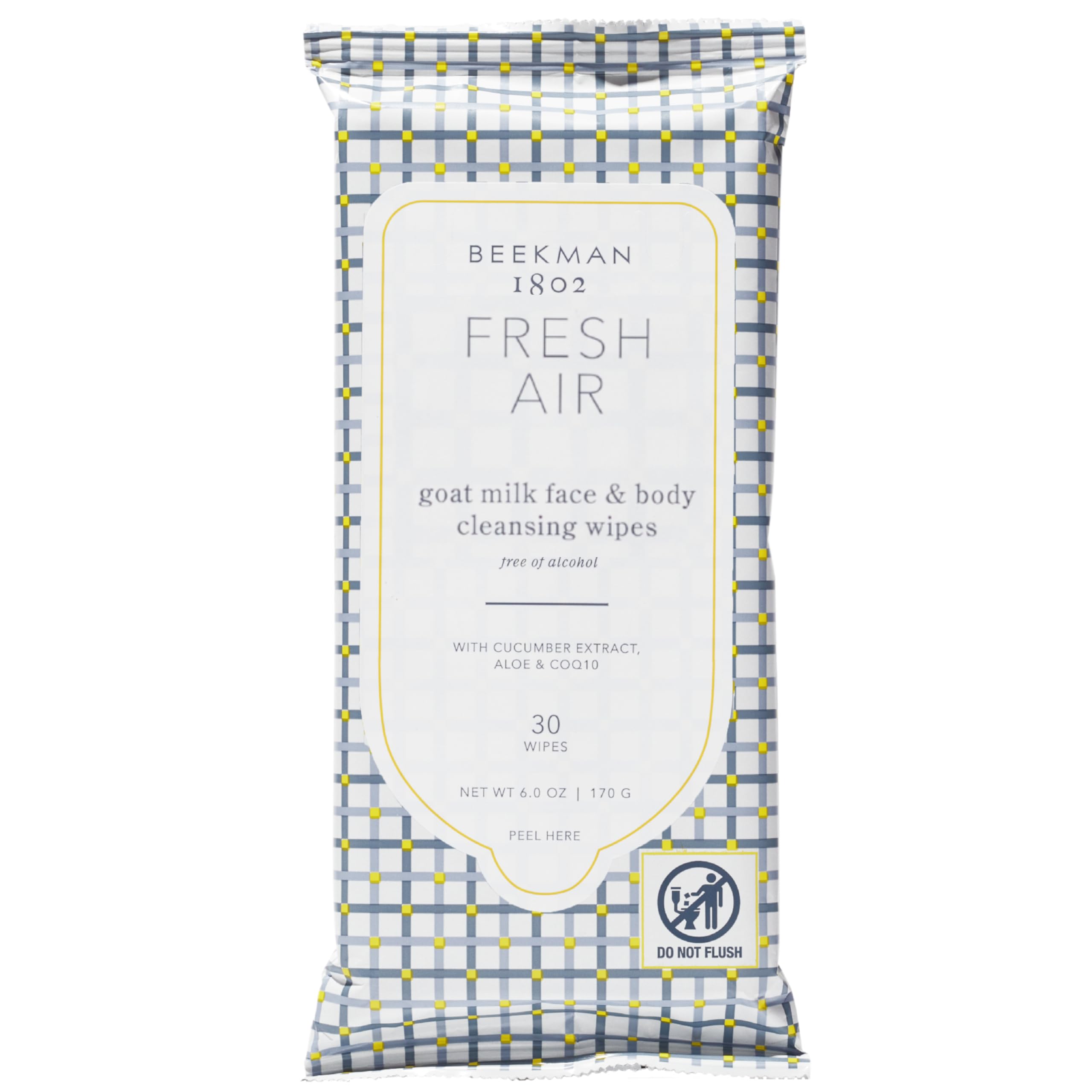 Beekman 1802 Face & Body Wipes Fresh Air packaging—on-the-go cleansing for busy days.