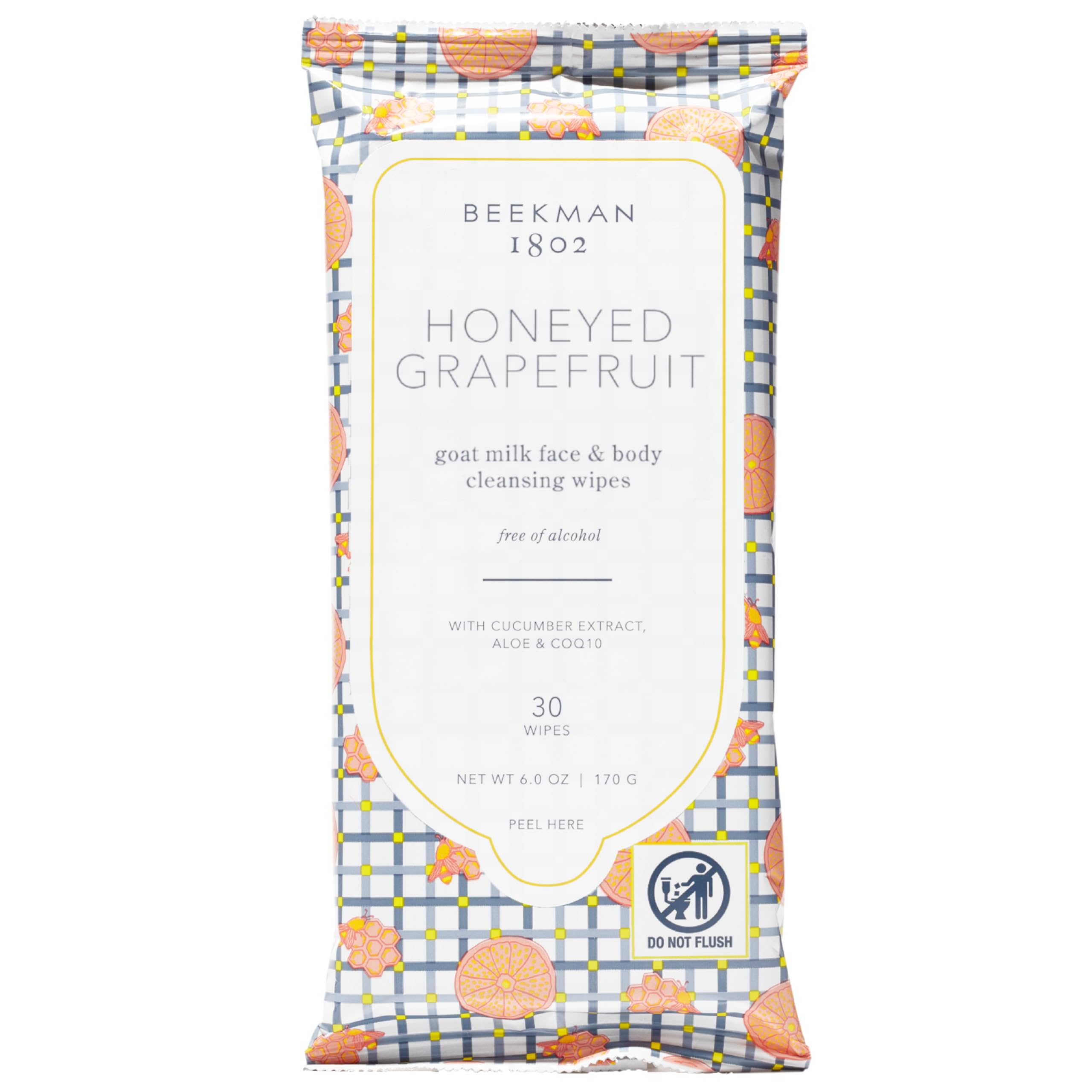 Beekman 1802 Honeyed Grapefruit packaging for on-the-go cleansing and hydration.