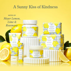Beekman 1802 on-the-go use display featuring Sunshine Lemon wipes in bag.