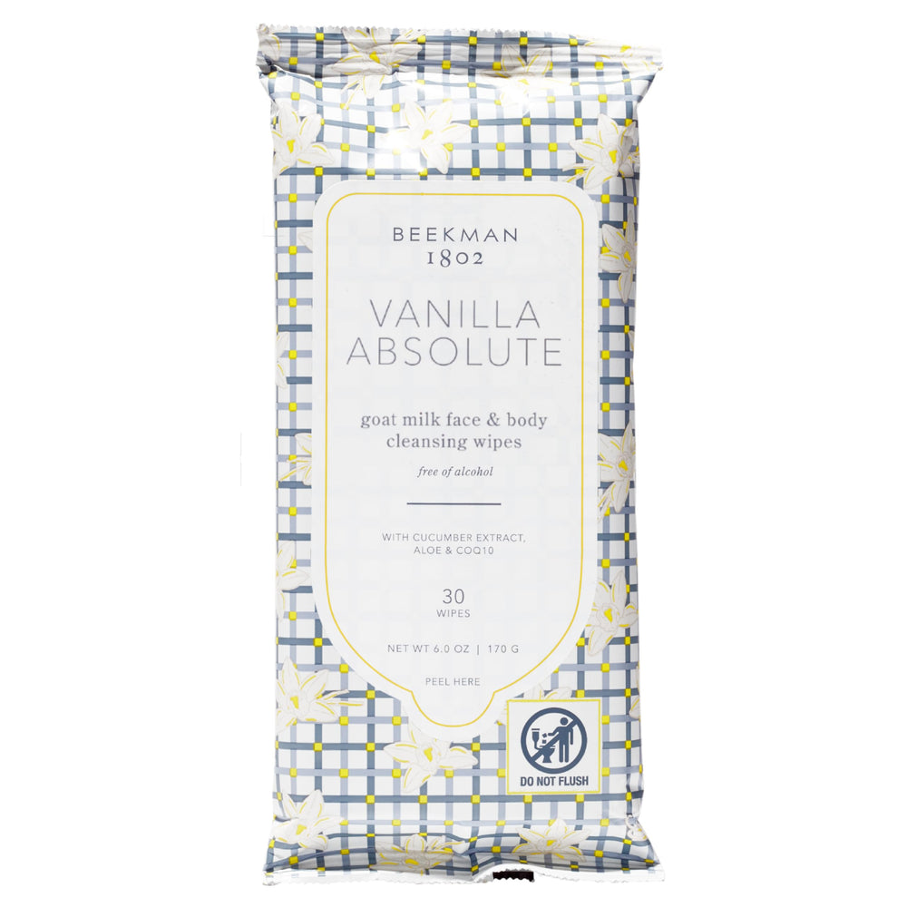 Beekman 1802 Face Wipes Vanilla Absolute packshot for on-the-go cleansing with goat milk