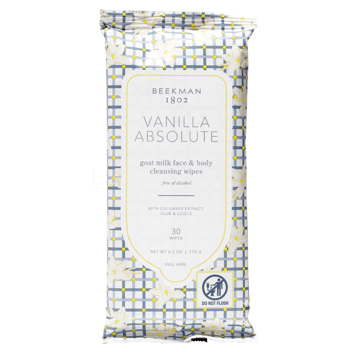 Beekman 1802 Face Wipes Vanilla Absolute packshot for on-the-go cleansing with goat milk
