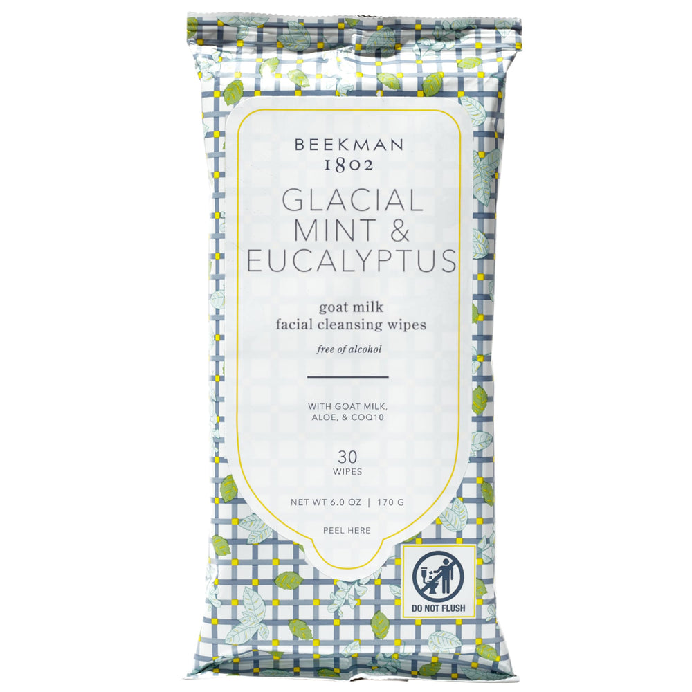 Beekman 1802 wipes pack close-up for a refreshing on-the-go cleanse