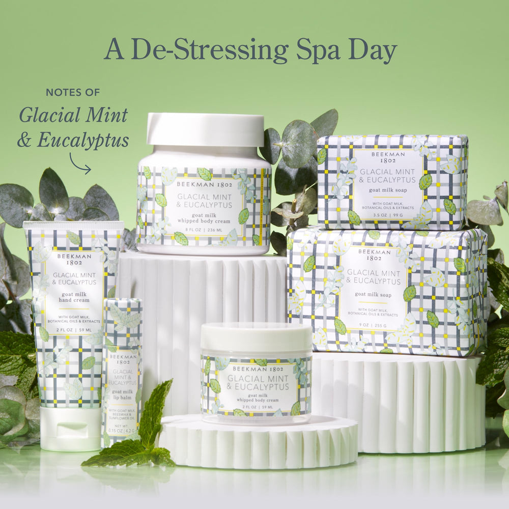 Beekman 1802 Glacial Mint & Eucalyptus scent close-up highlighting spa-like fragrance