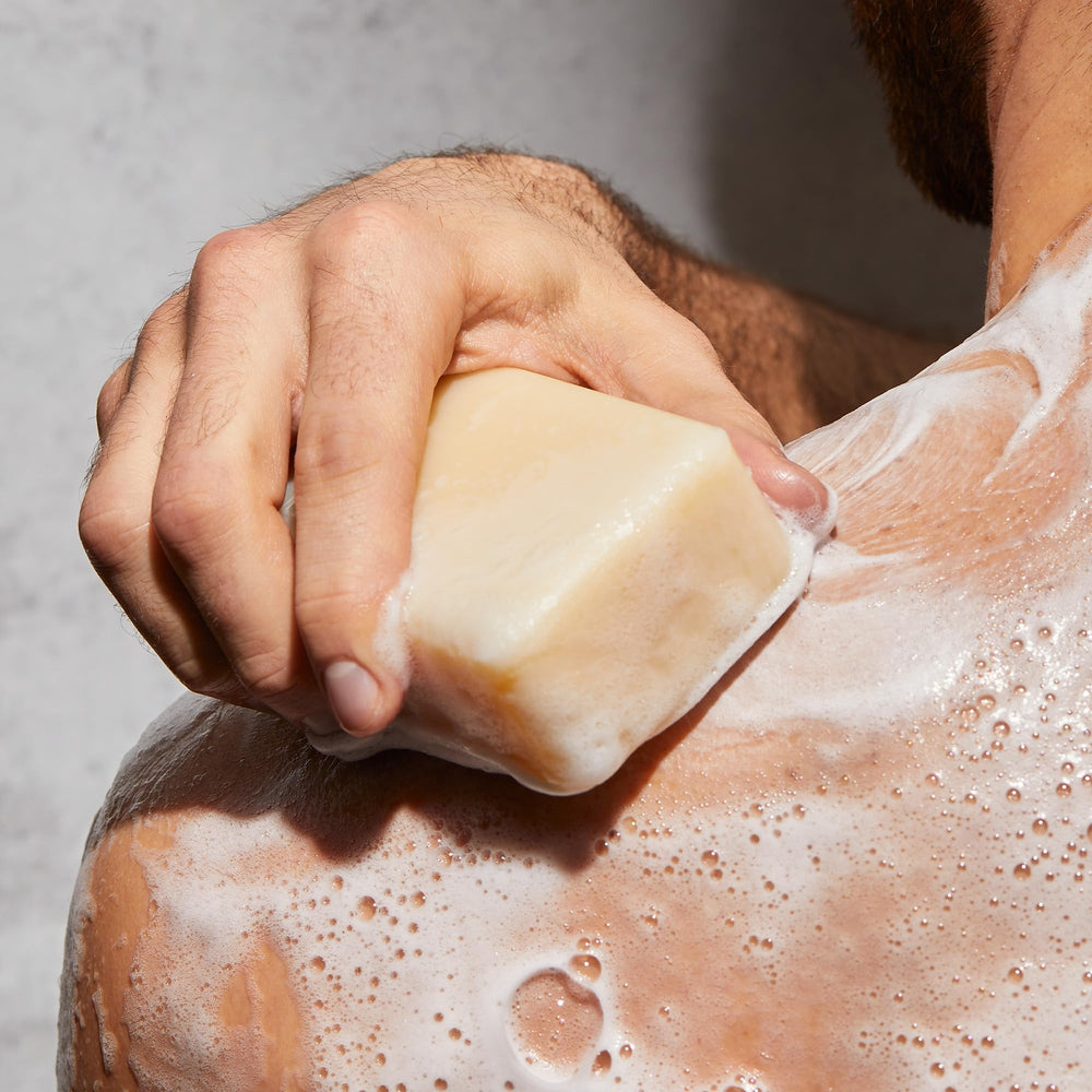 Beekman 1802 goat milk bar soap fragrance-free option shown for sensitive skin cleansing
