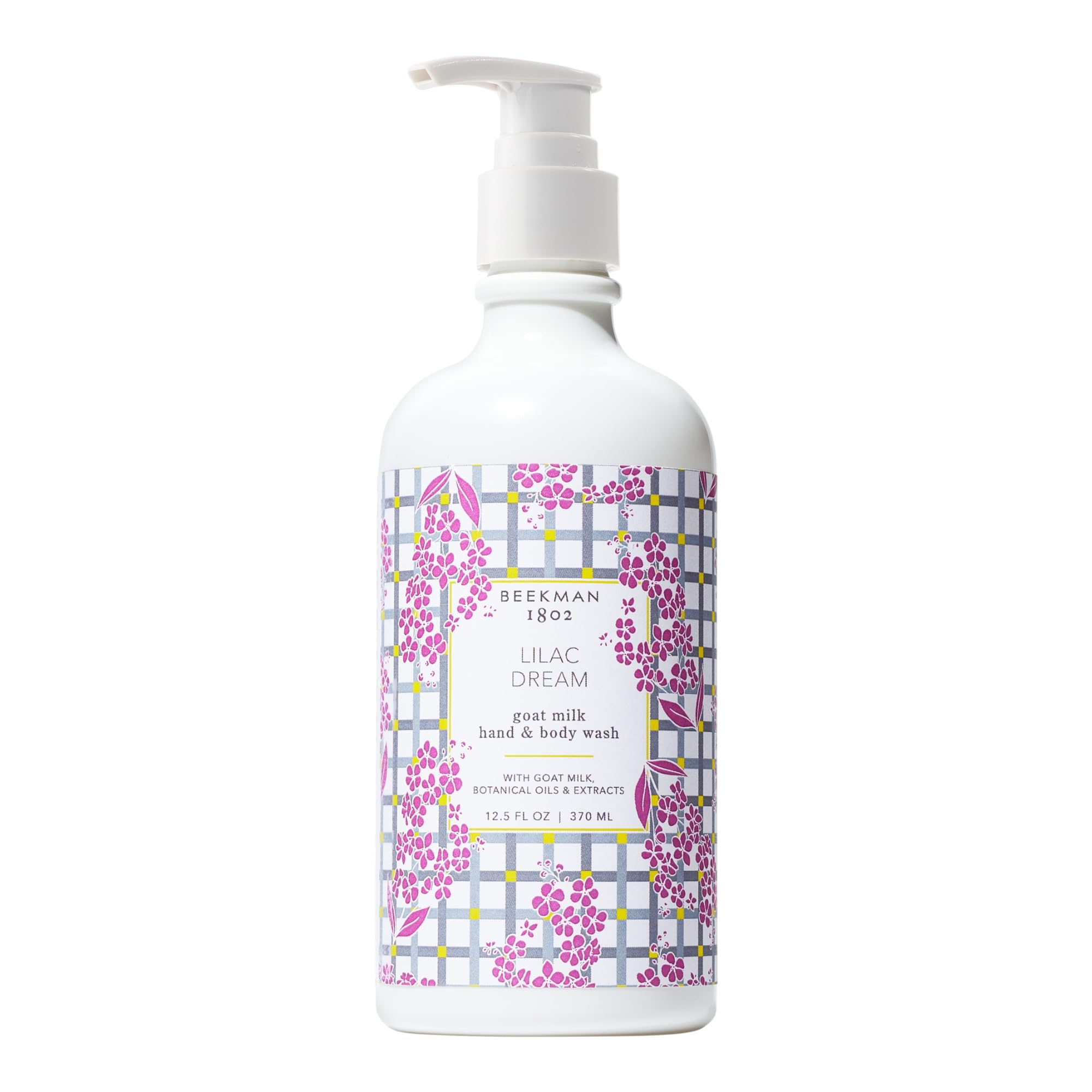 Beekman 1802 Goat Milk Hand Wash Lilac Dream bottle offers gentle cleanse and hydrating formula.