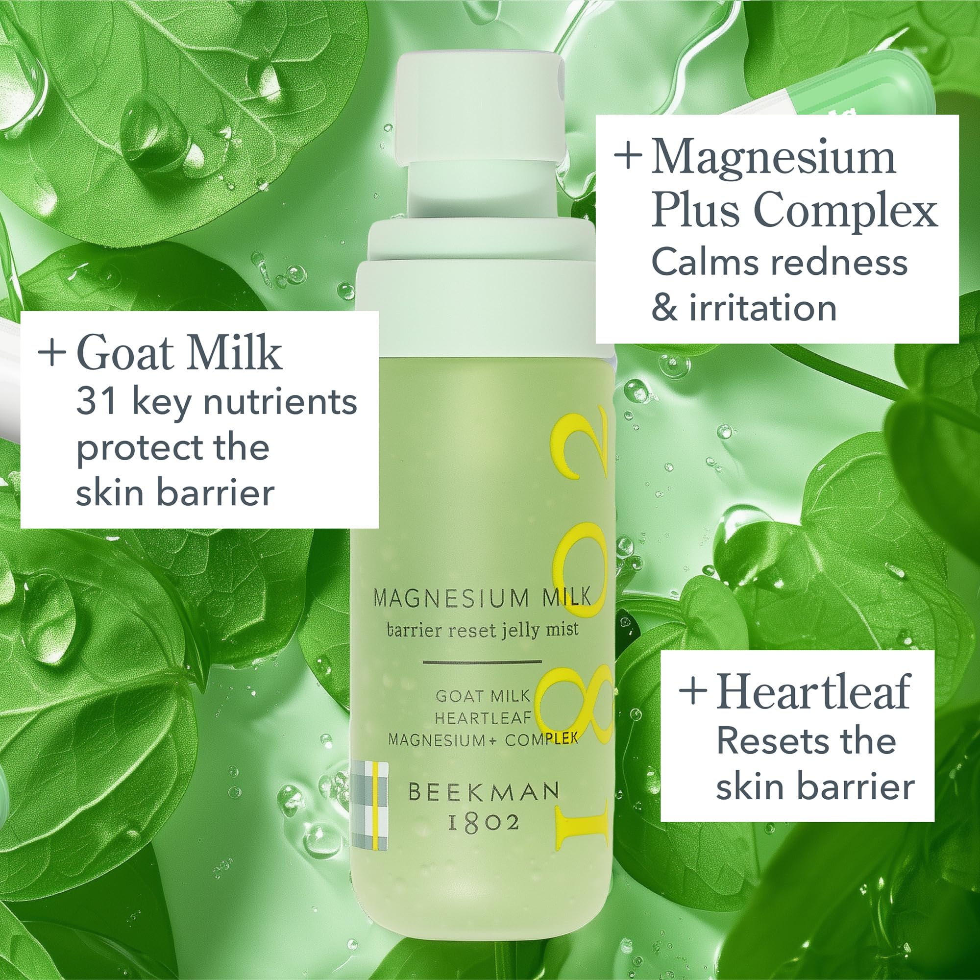 Beekman 1802 Goat Milk ingredients visual shows vitamins to support skin barrier.