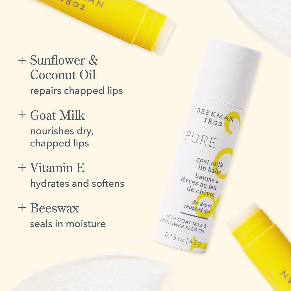 Beekman 1802 goat milk lip balm closeup highlighting nourishing moisture