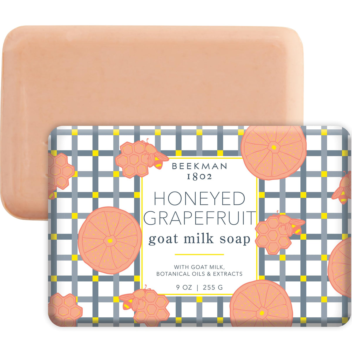 Beekman 1802 Goat Milk Soap Bar Honeyed Grapefruit close-up showing creamy bar texture for gentle cleansing and nourishment