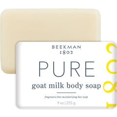 Beekman 1802 goat milk soap bar lather close-up for gentle cleansing and soft skin