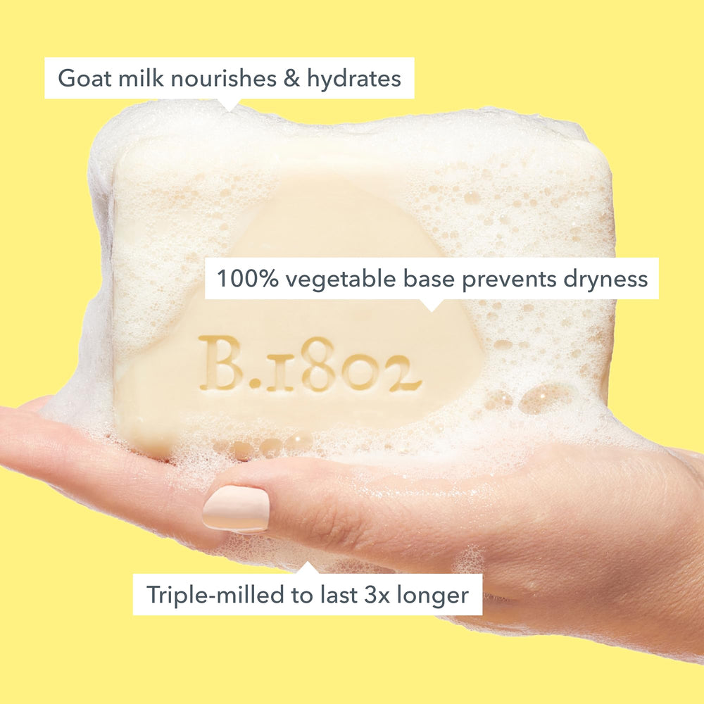 Beekman 1802 goat milk soap bar texture close-up shows creamy moisture