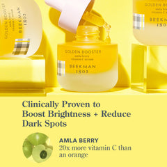 Beekman 1802 Golden Booster amla berry closeup emphasizes plant-based vitamin C power.