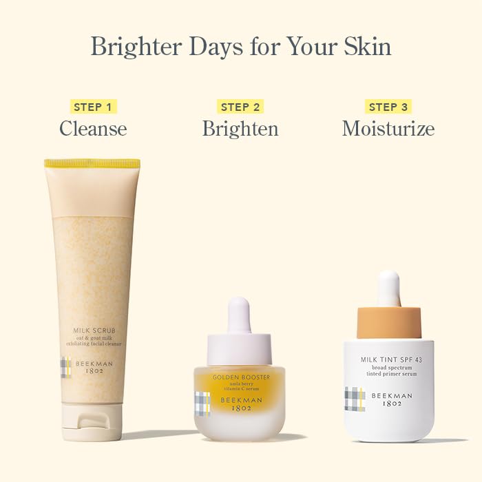 Beekman 1802 Golden Booster cruelty-free badge highlights ethical skincare choice.