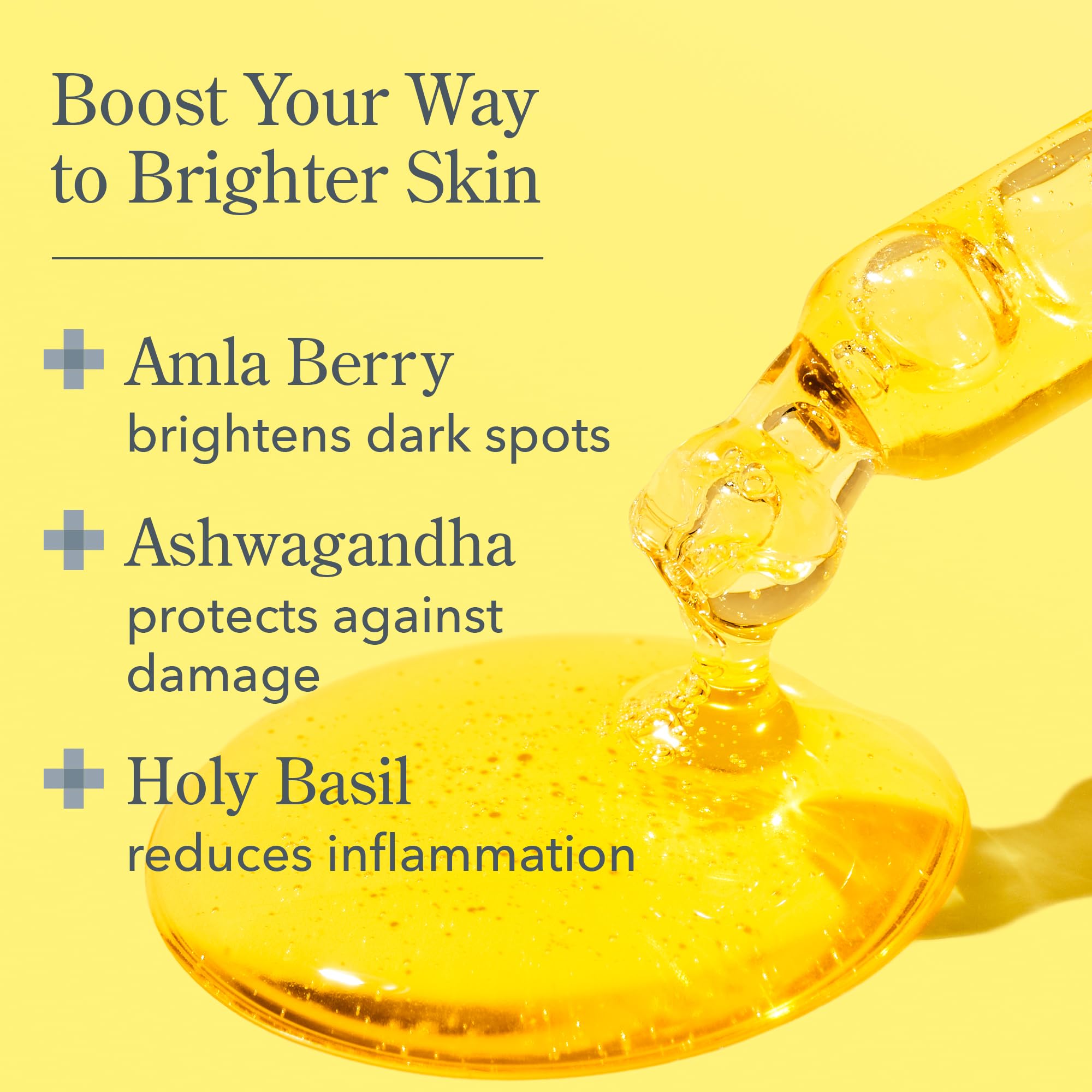 Beekman 1802 Golden Booster dropper applying 1–2 drops in morning routine