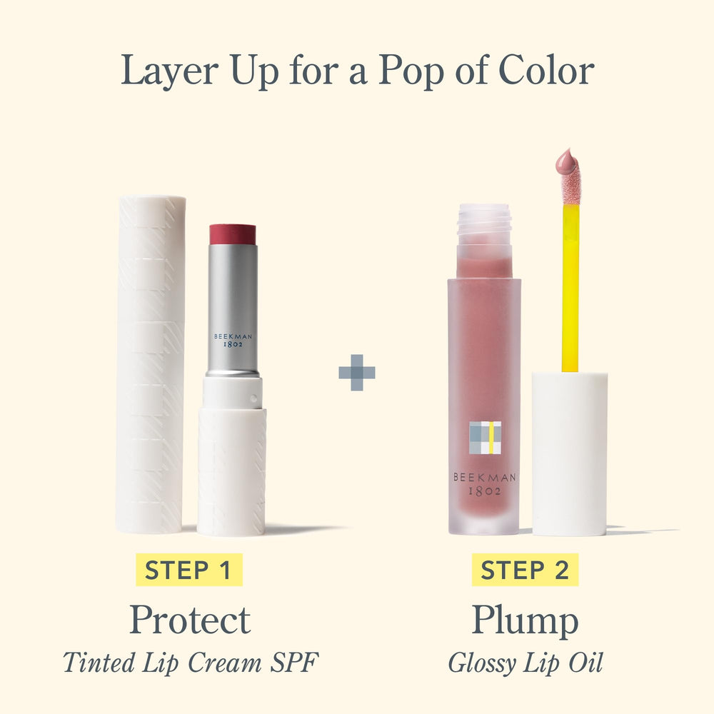 Beekman 1802 Lip Oil providing glossy finish on lips