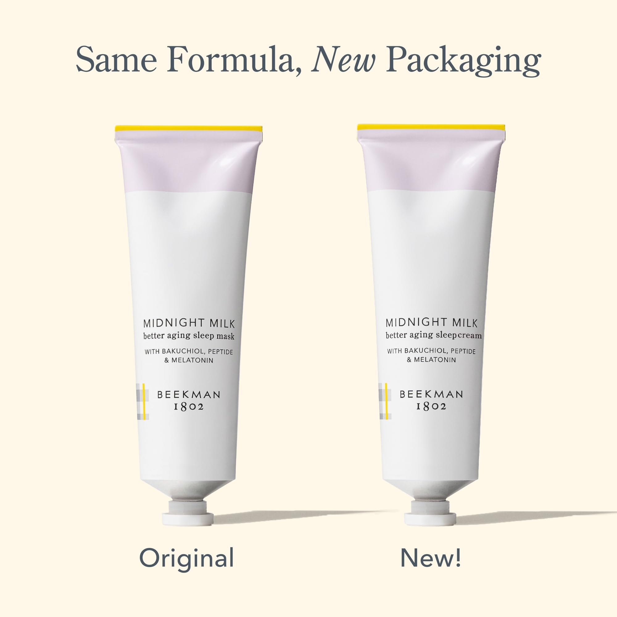 Beekman 1802 Midnight Milk packaging display ready for bedside skincare routine