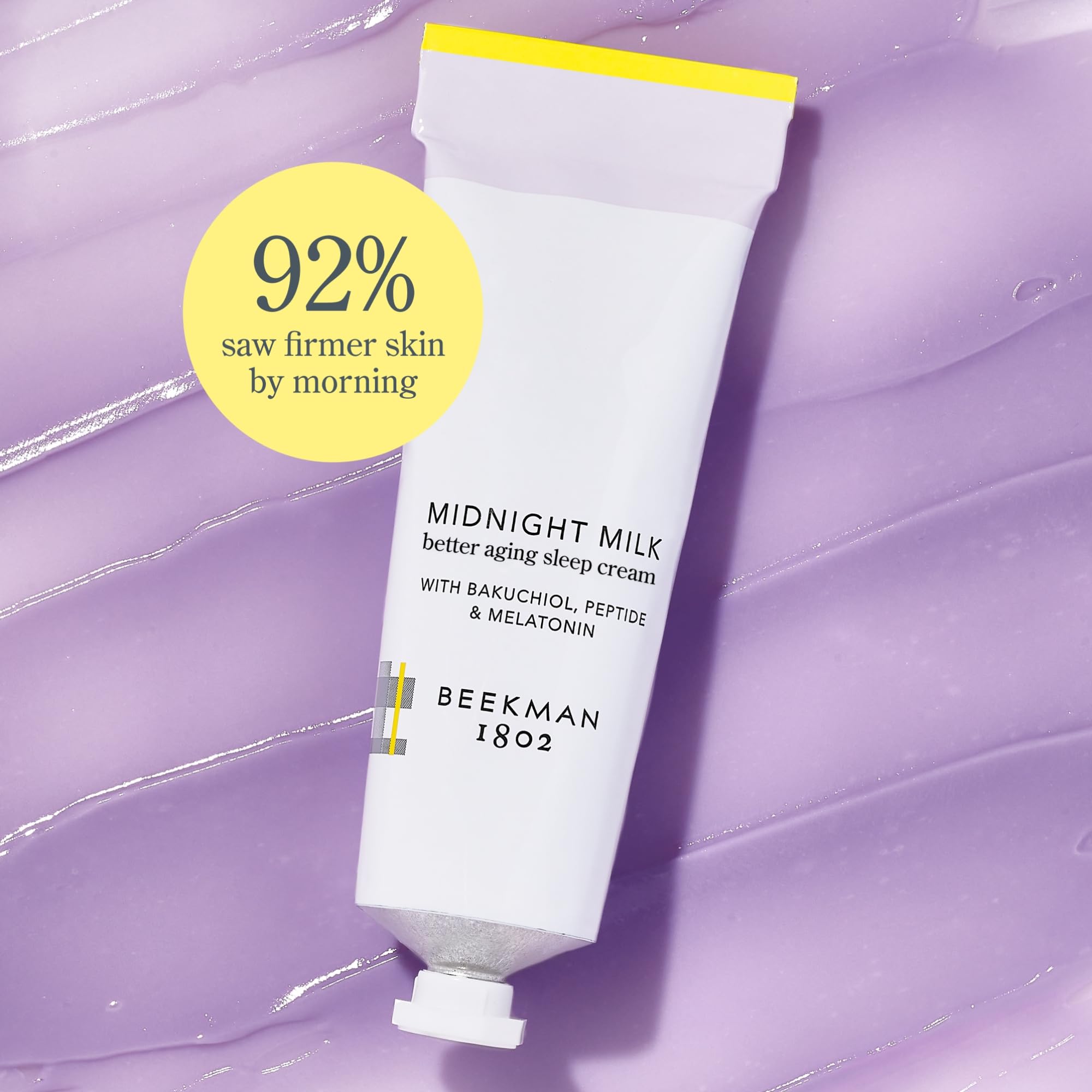 Beekman 1802 Midnight Milk texture closeup shows silky absorption for overnight hydration