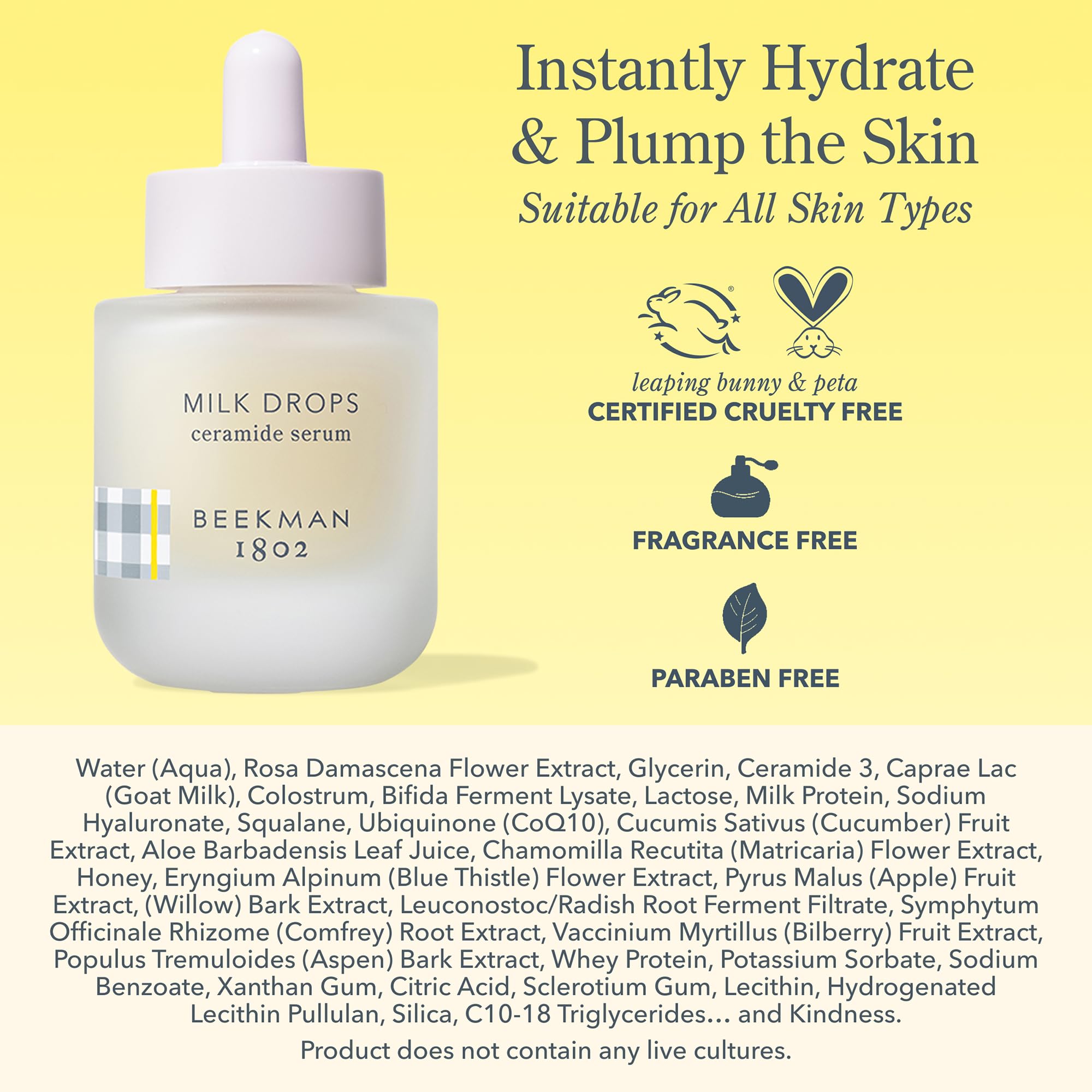Beekman 1802 Milk Drops Serum in-use on the face – part of daily regimen