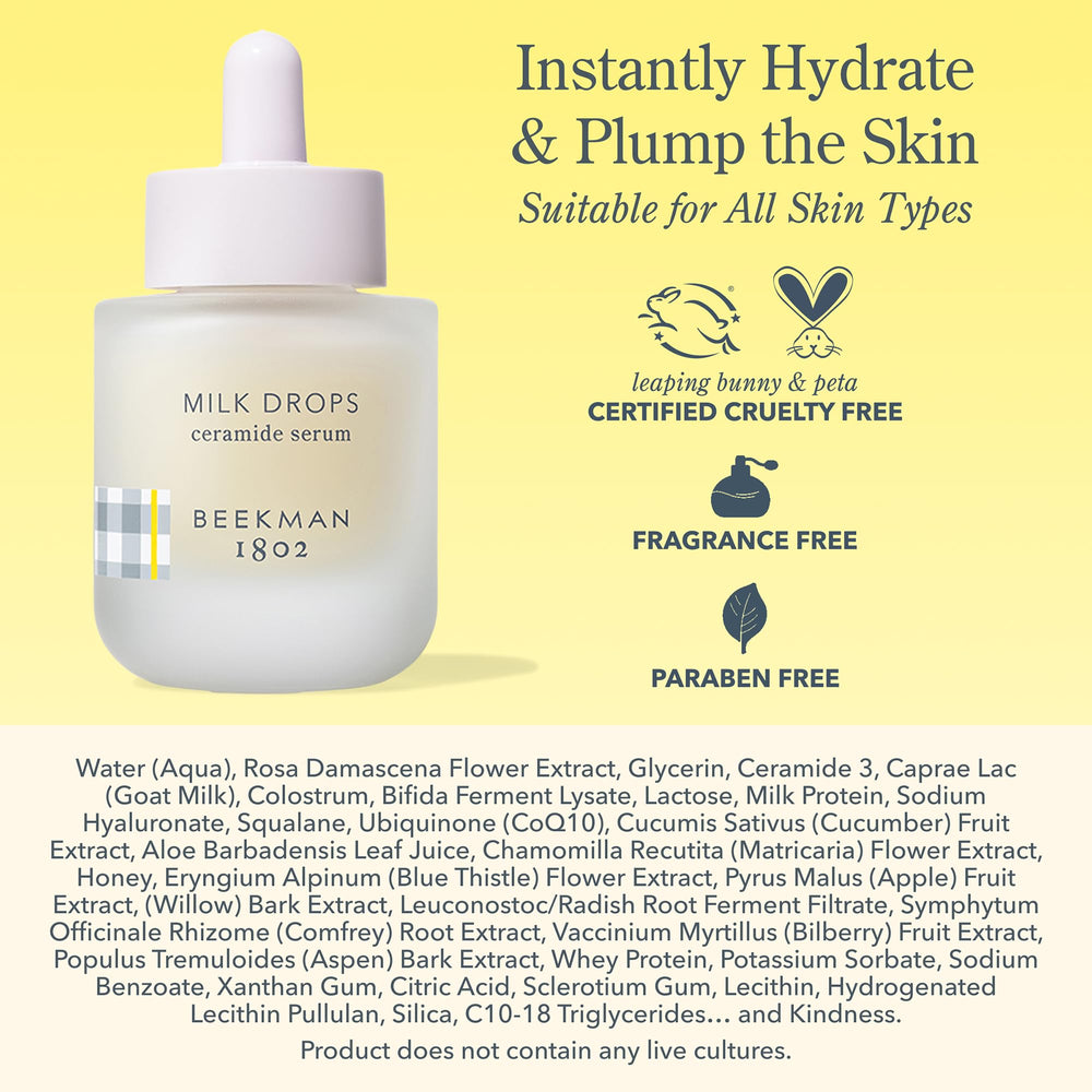 Beekman 1802 Milk Drops Serum in-use on the face – part of daily regimen
