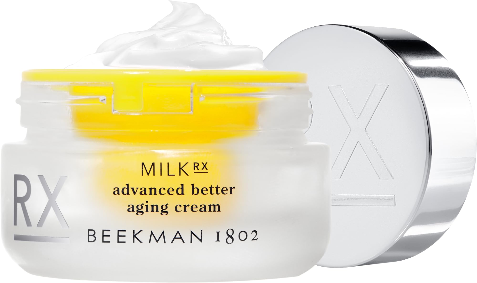 Beekman 1802 Milk RX cream tube highlights anti-aging benefits and hydration