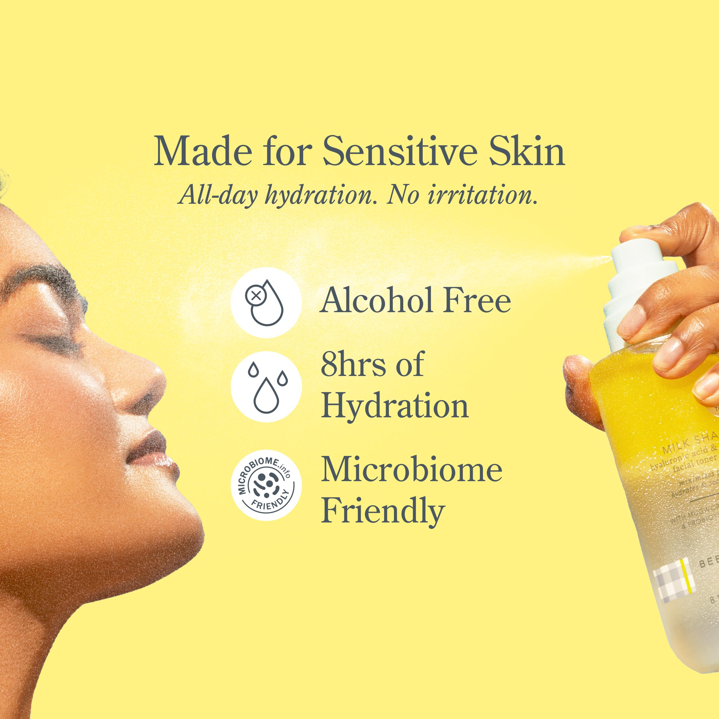 Beekman 1802 Milk Shake Face Mist ingredients close-up with squalane and hyaluronic acid
