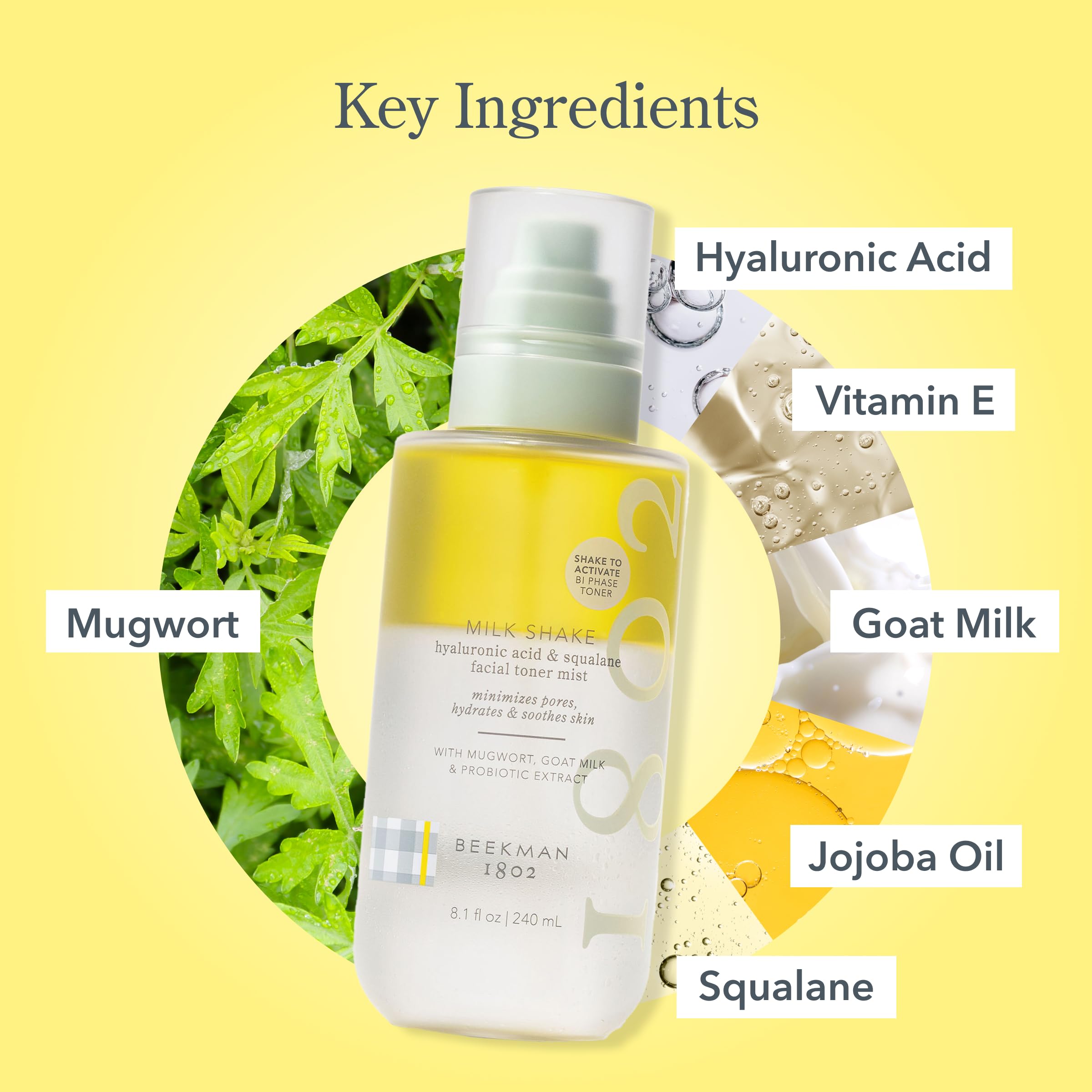 Beekman 1802 Milk Shake Face Mist on clean skin to support moisture barrier