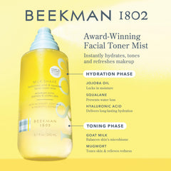 Beekman 1802 Milk Shake Face Mist spray shown during skincare routine