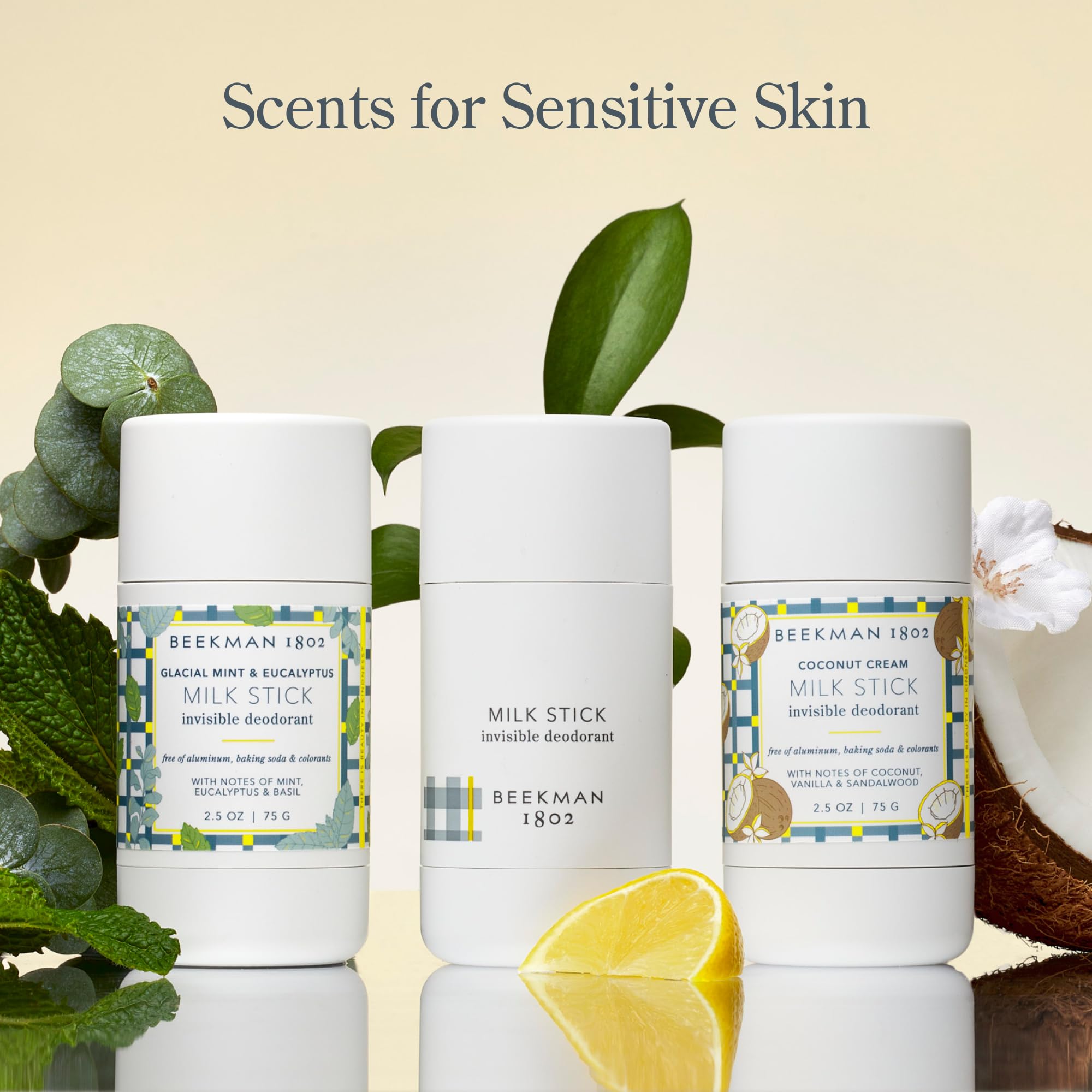 Beekman 1802 Milk Stick cruelty-free label highlights ethical skincare.