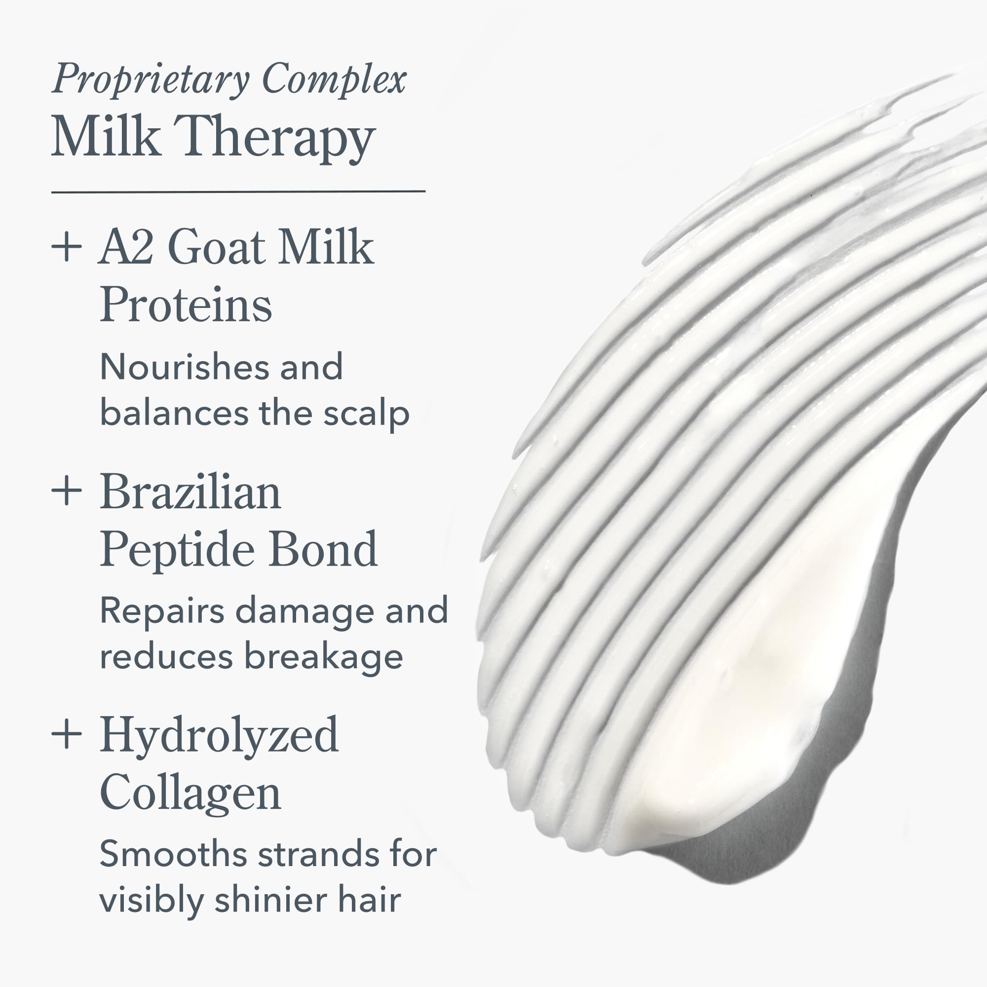 Beekman 1802 Milk Therapy Peptide Conditioner creamy dispense ideal for easy, even application.