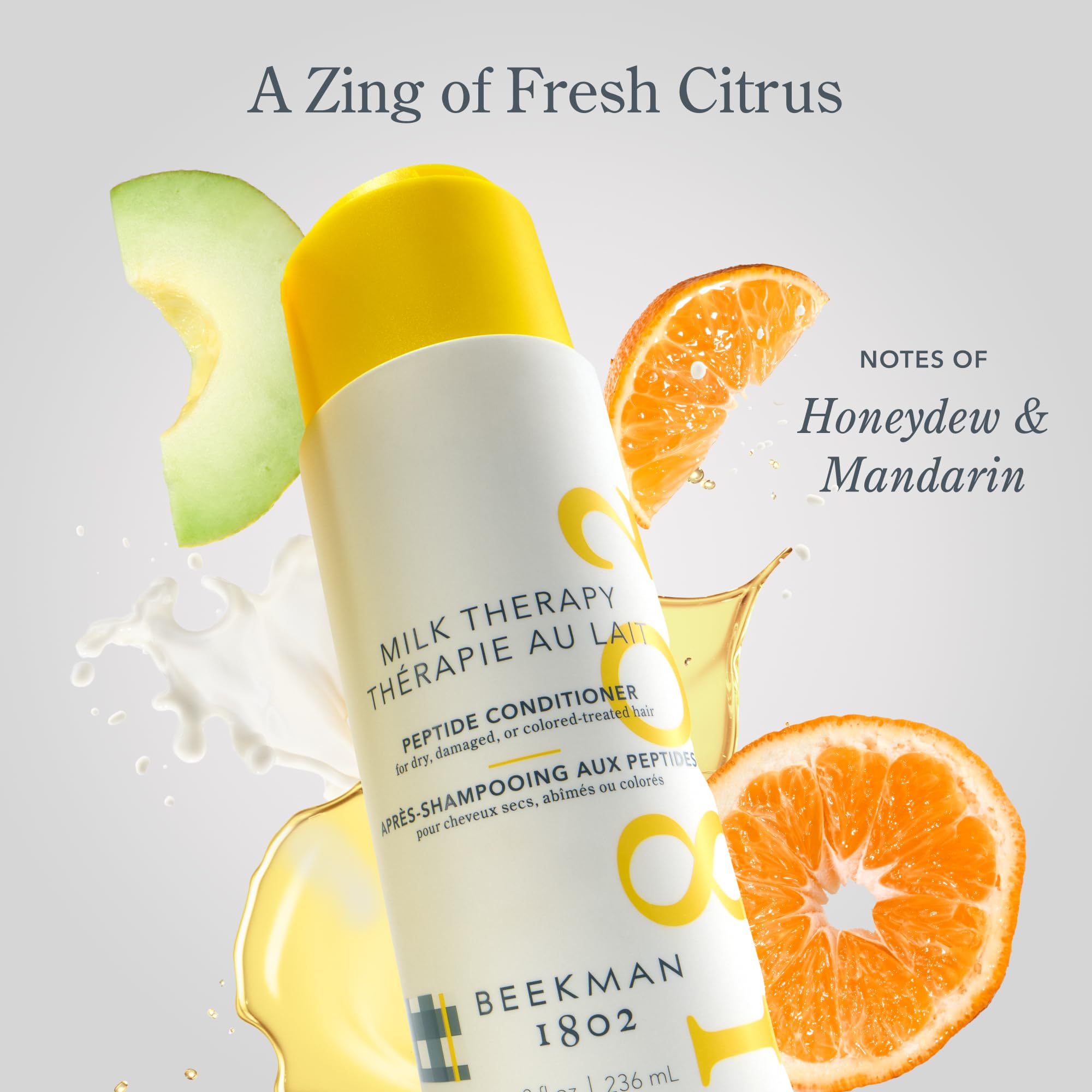 Beekman 1802 Milk Therapy Peptide Conditioner lifestyle shot encouraging daily conditioning routine.