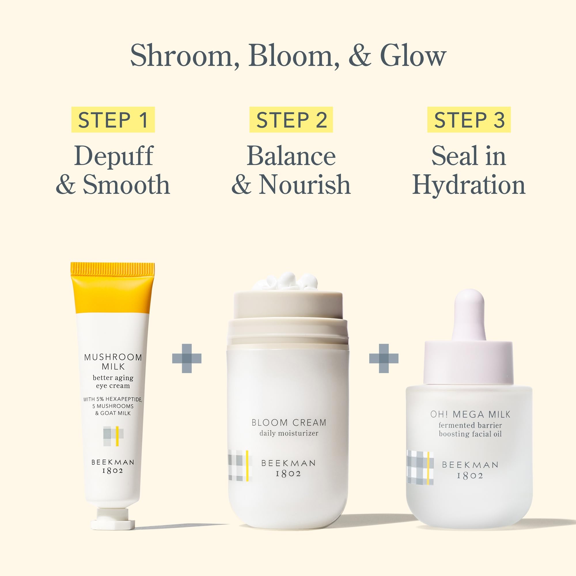 Beekman 1802 Mushroom Goat Milk Eye Cream fragrance-free formula supports sensitive-eyes daily use.