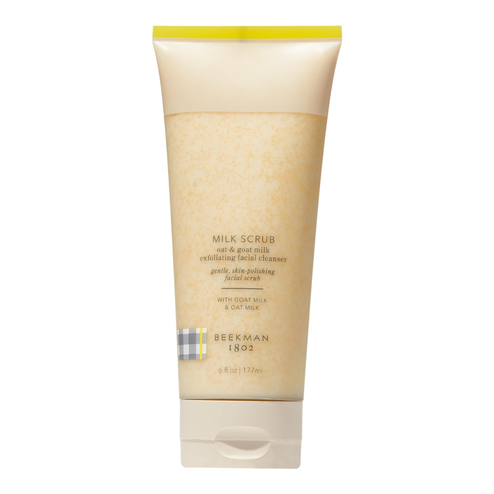 Beekman 1802 Oat Goat Milk Scrub front view, fragrance-free formula for sensitive skin.
