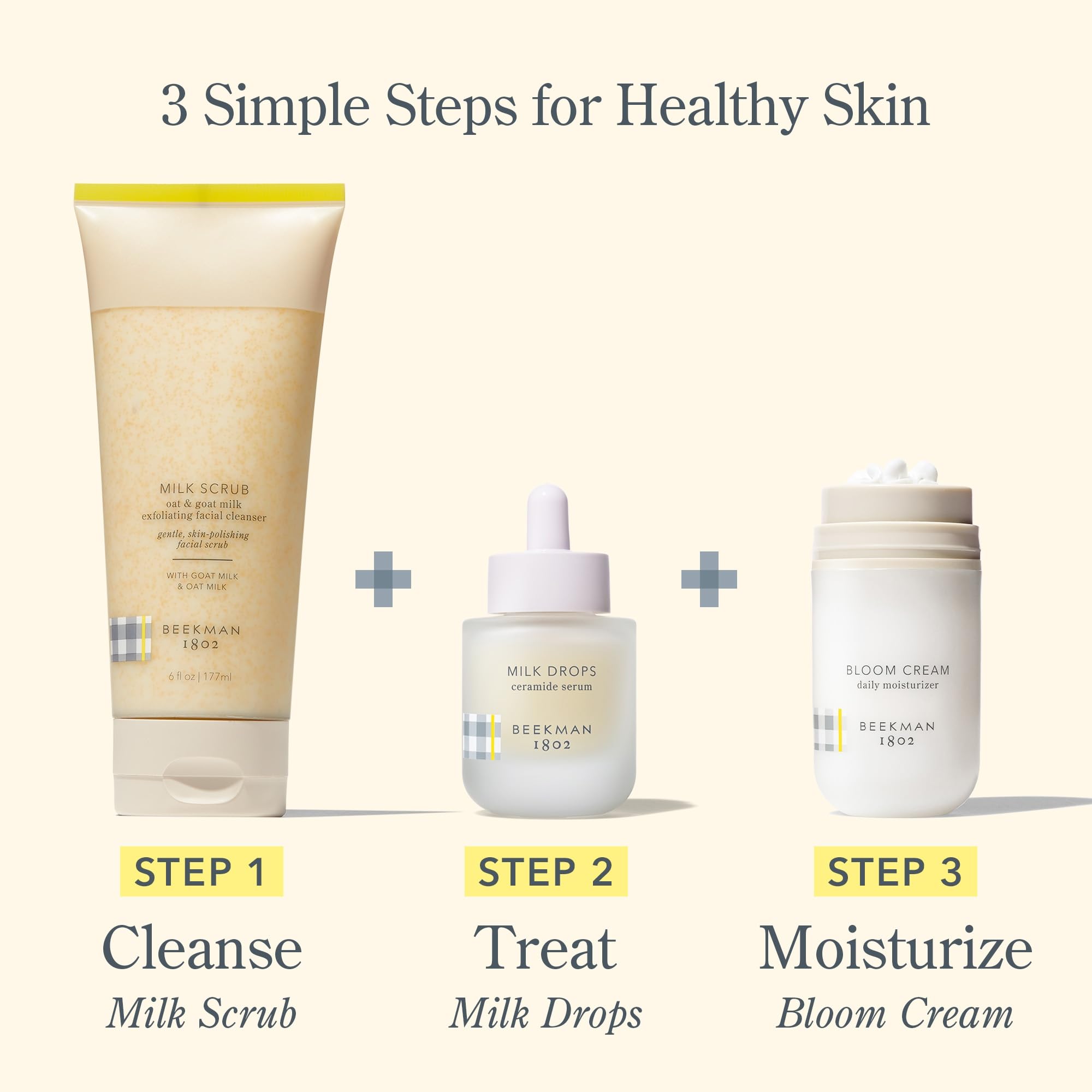 Beekman 1802 Oat Goat Milk Scrub in bathroom basin, daily gentle cleansing for sensitive skin.