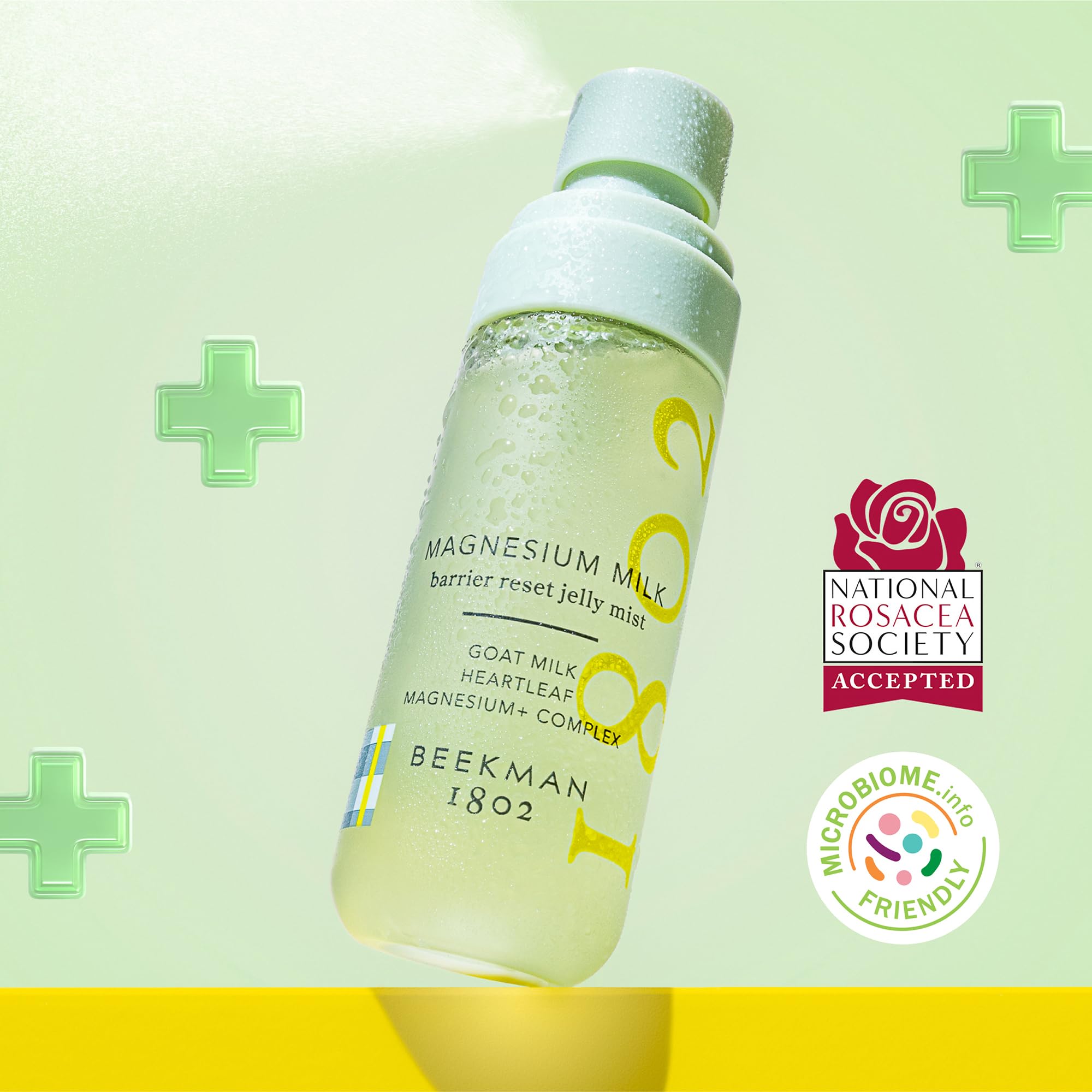 Beekman 1802 Sensitive skin balance closeup suggests calming redness and irritation benefits.